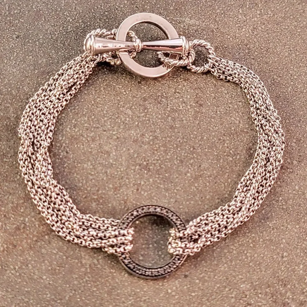 New Black Circle Chain Multi Silver Strands Toggle Bracelet